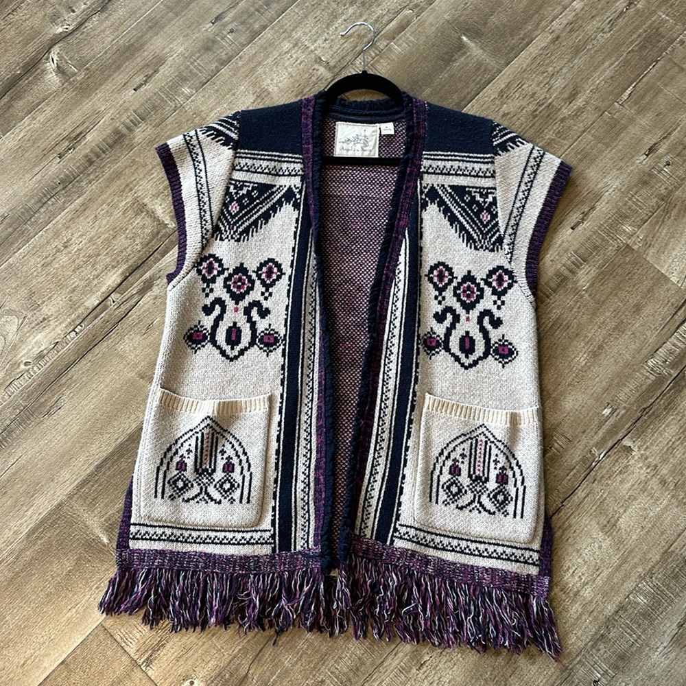 Anthropologie Angel of the North open front fringe cap sleeve knit cardigan M/L